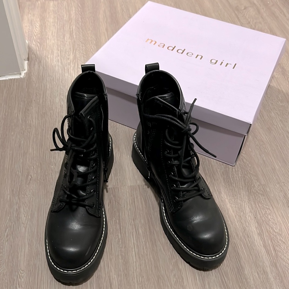 Madden Girl black platform combat boots